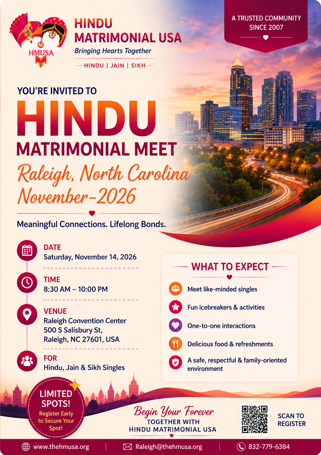 Hindu Matrimonial USA Raleigh Meet — November 2026 official flyer